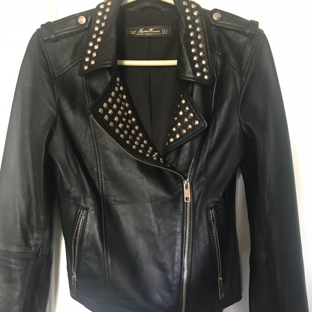 Zara leather biker jacket with gold studs